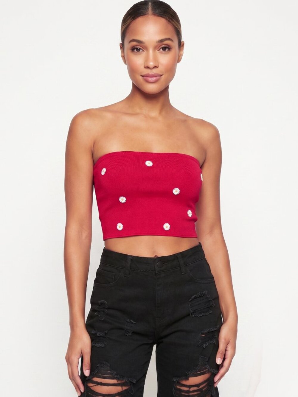 Hollister Burgundy Daisy Embroidered Tube Top